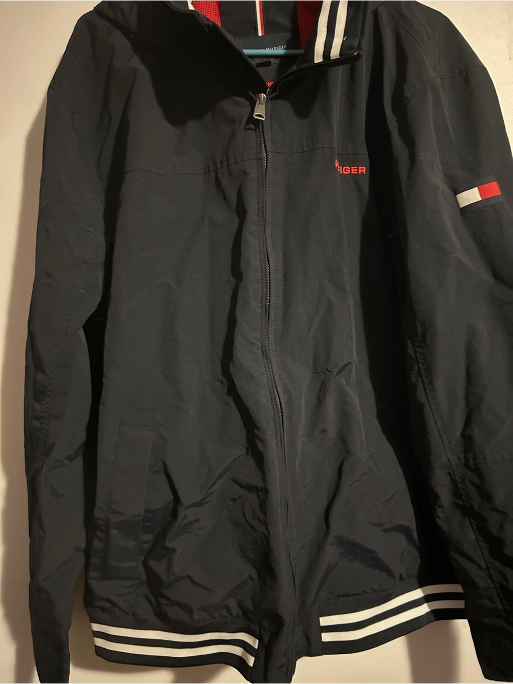 Tommy Hilfiger Men’s Black Bomber Jacket with Striped Trim